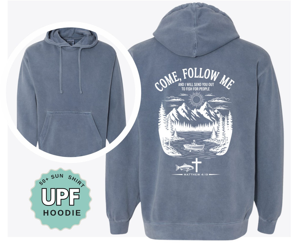 Come Follow Me Fishing Shirt Comfort Colors Pocket Tee and Faith Outdoor Hoodie