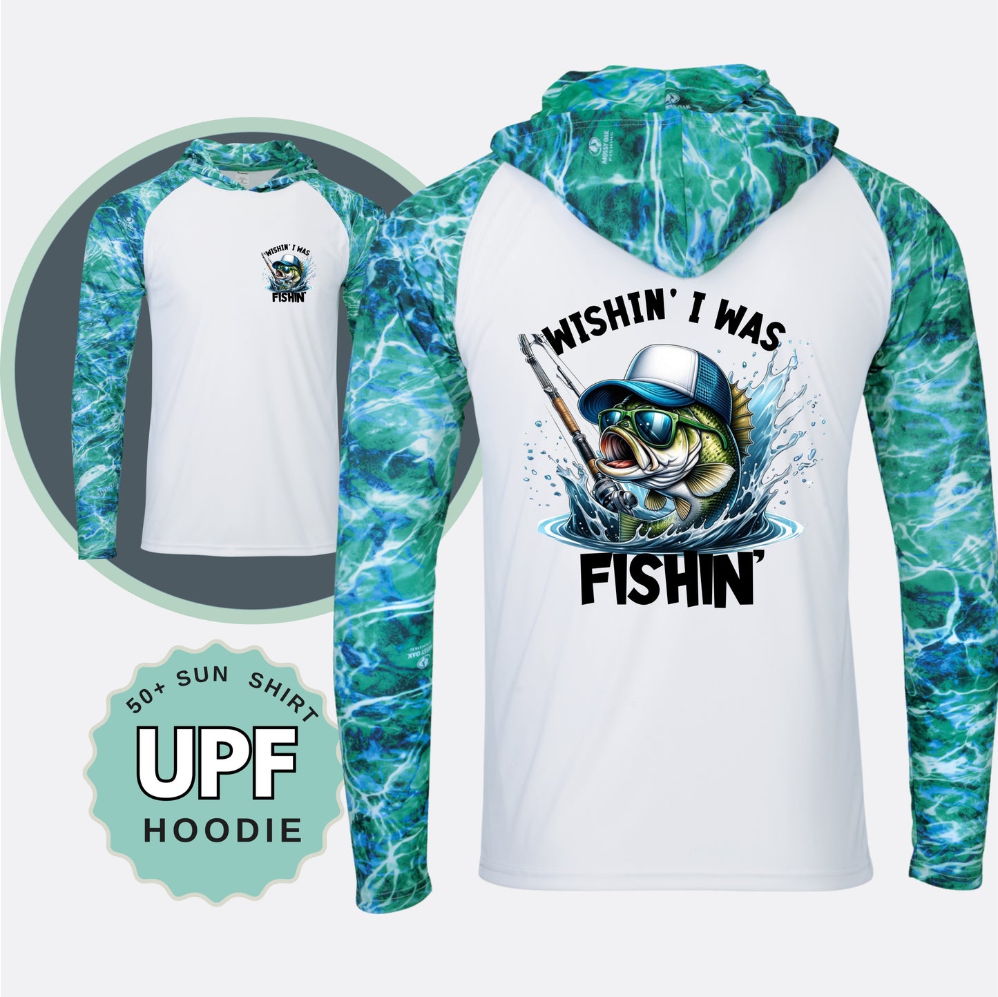 Wishing I was Fishin UPF 50+ HOODIE Sun Shirt