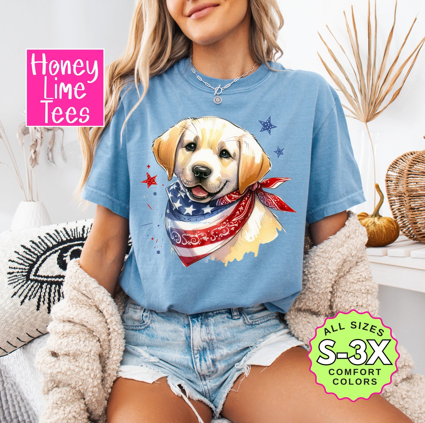 Yellow Labrador Patriotic Dog Breed Shirt for 4th of July