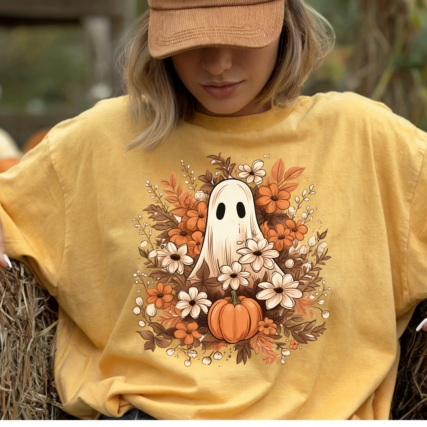 Ghost and Pumpkin Florals Halloween Shirt