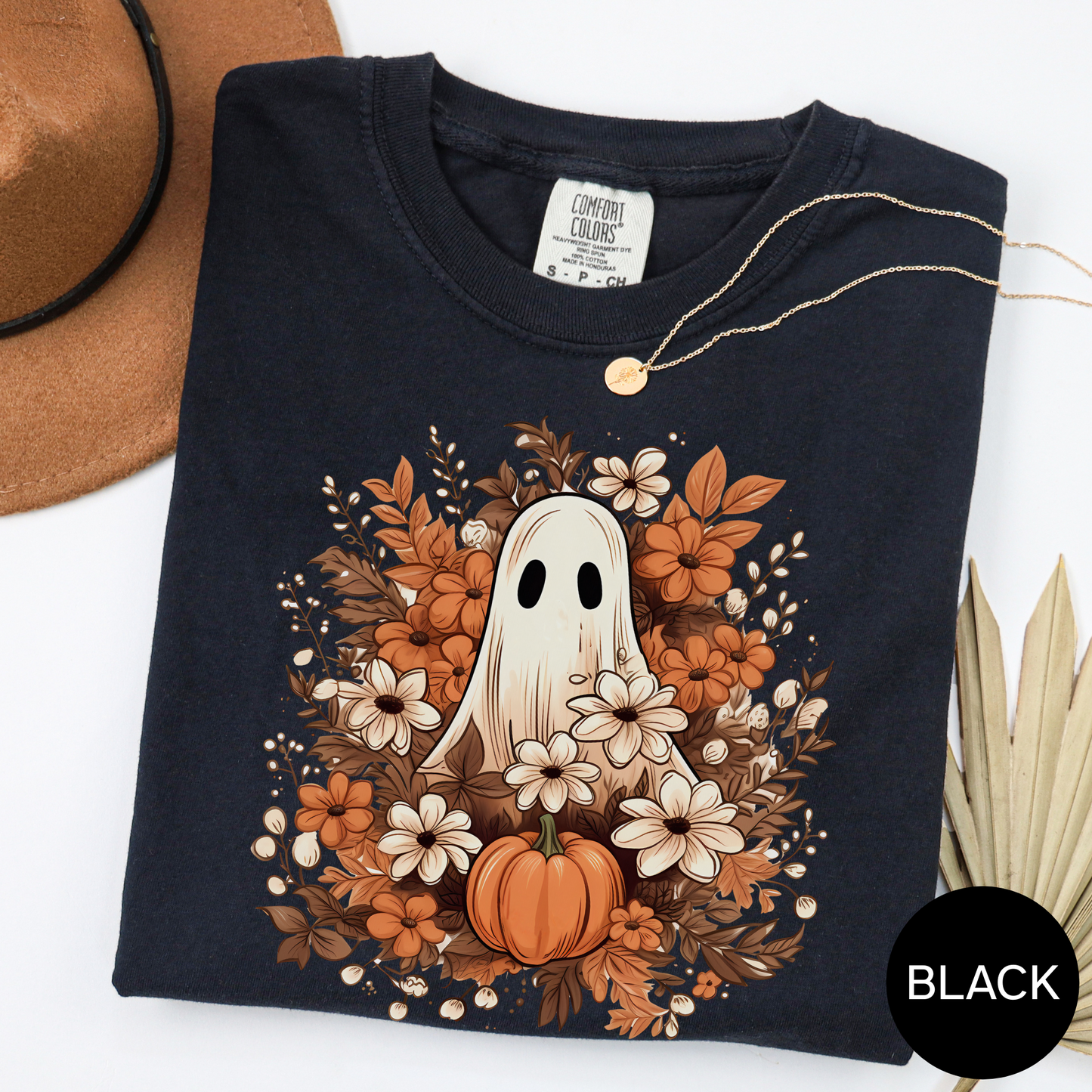 Ghost and Pumpkin Florals Halloween Shirt