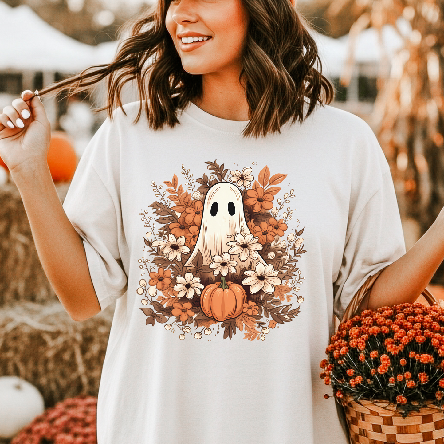 Ghost and Pumpkin Florals Halloween Shirt
