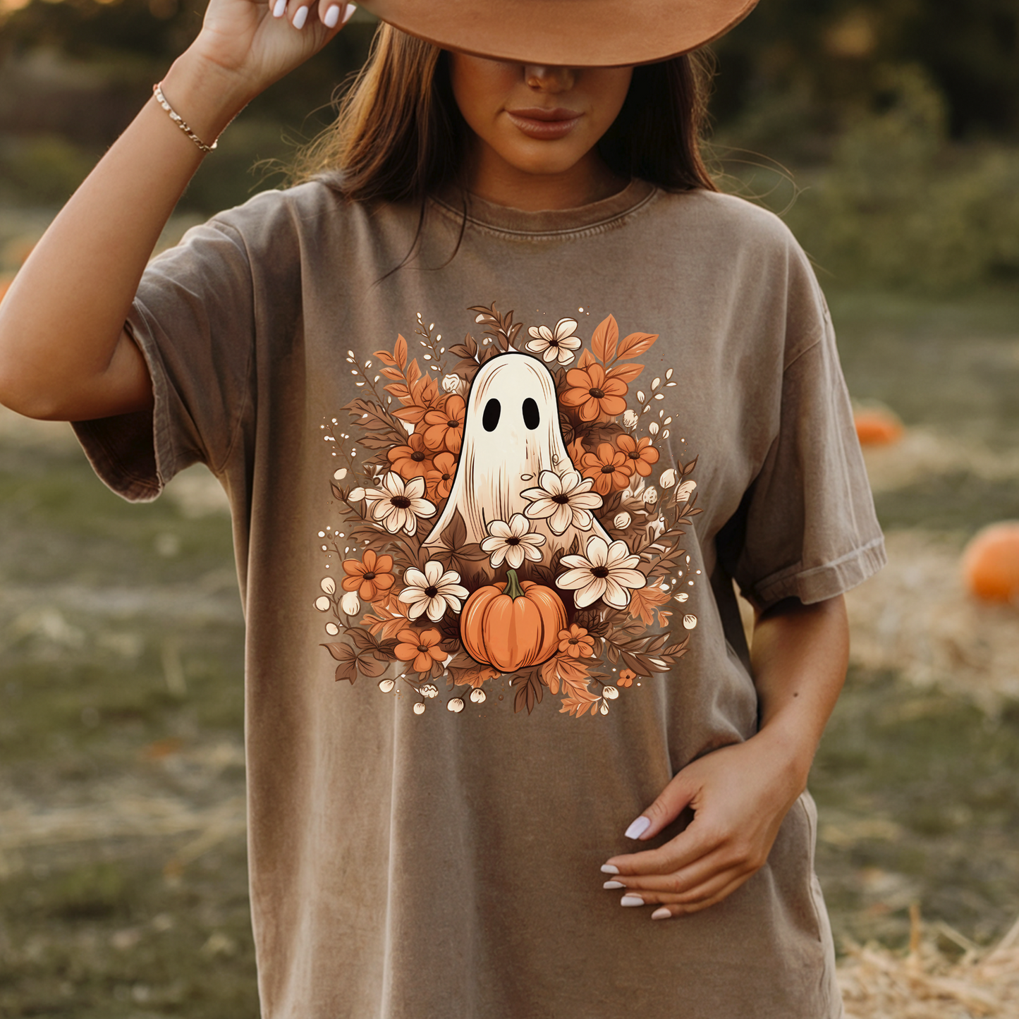 Ghost and Pumpkin Florals Halloween Shirt