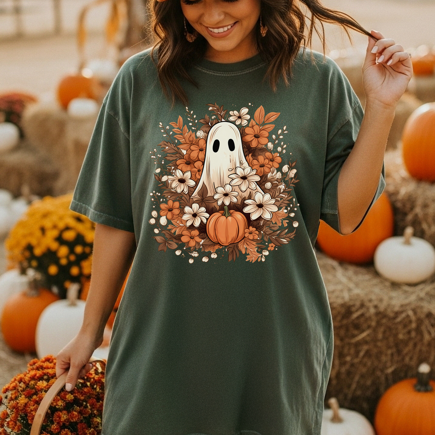 Ghost and Pumpkin Florals Halloween Shirt