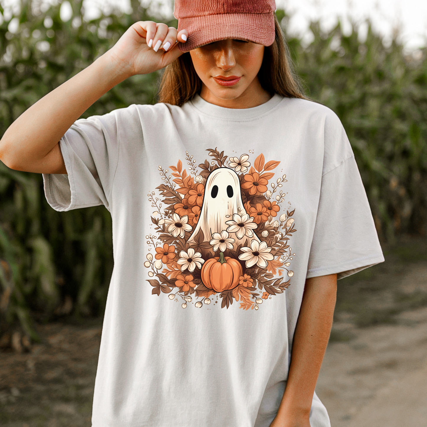 Ghost and Pumpkin Florals Halloween Shirt