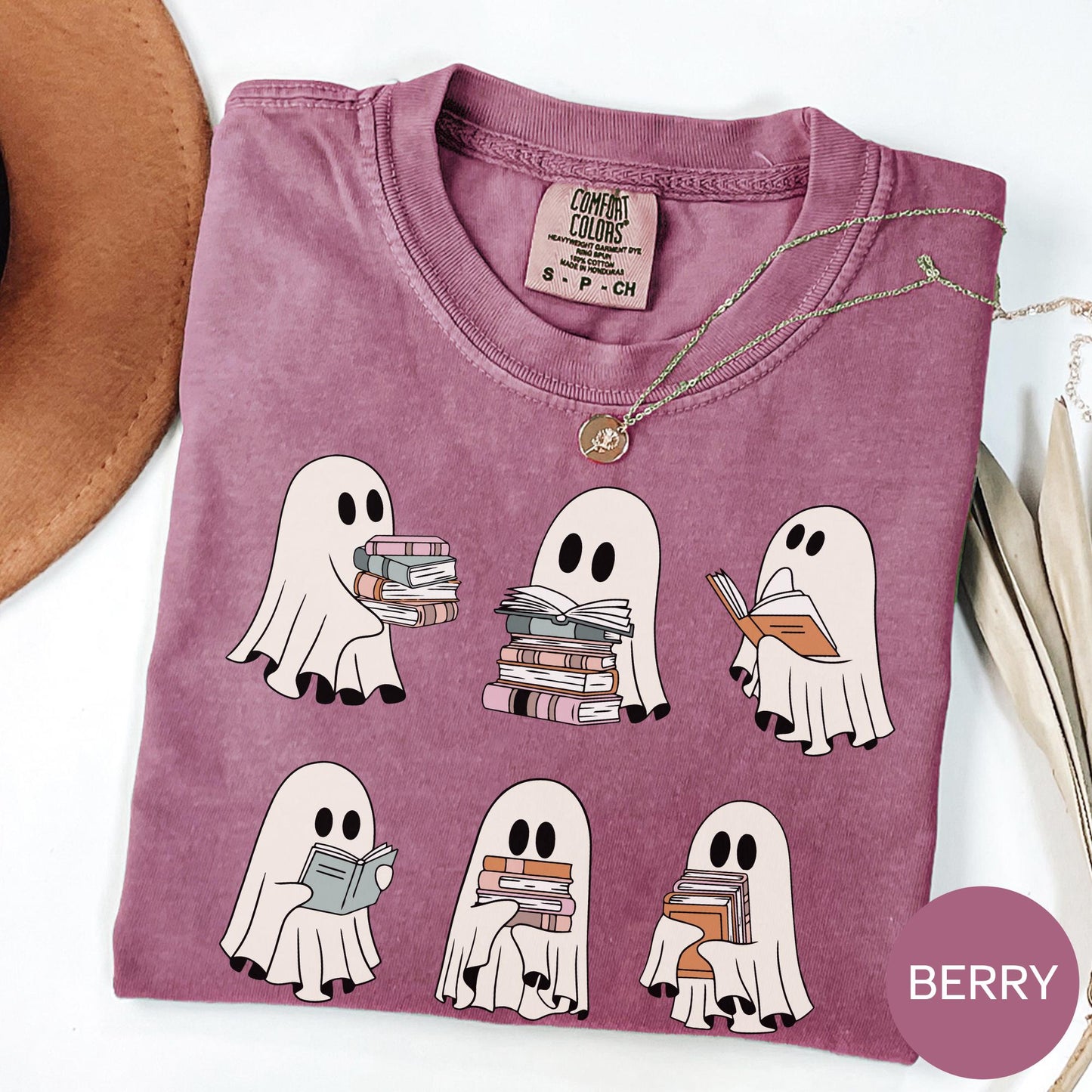 Ghosts Reading Books Comfort Colors Shirt: Spooky Book Club Tee