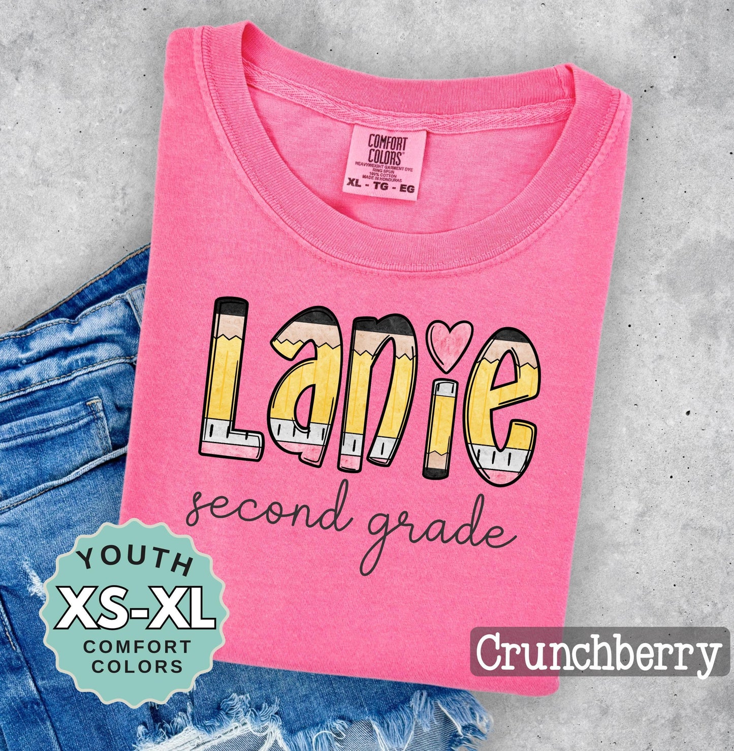 Personalized Second Grade Pencil Name Shirt - Comfort Colors Back to School Tee