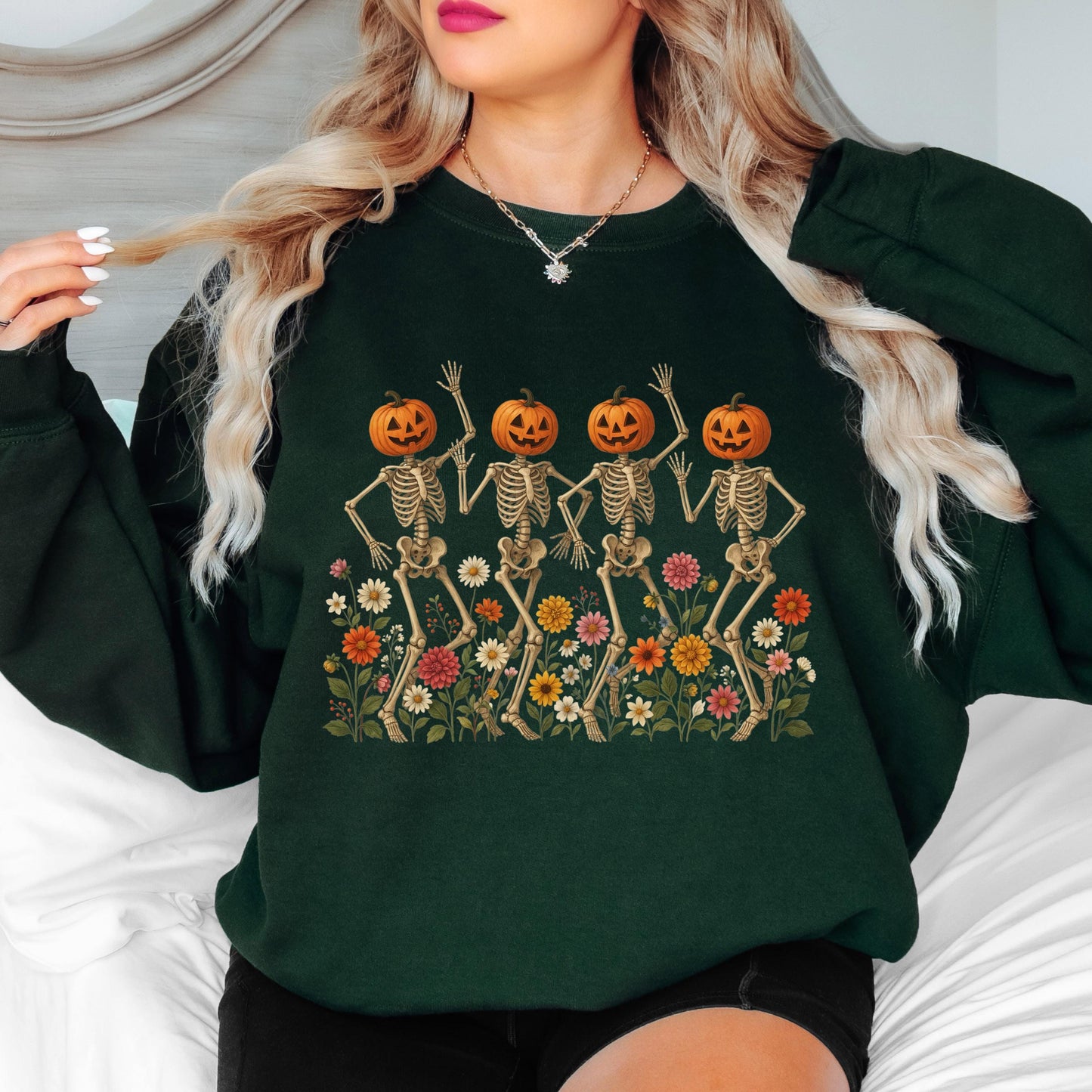 Pumpkin Skeleton Sweatshirt, Dancing Skeleton Crewneck, Halloween Pumpkin Sweatshirt, Spooky Season Pullover