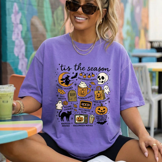 Tis the Season Halloween Shirt, Cute Halloween Tee, Spooky Season Shirt, Pumpkin Spice Shirt, Fall Halloween Graphic Tee, Ghost Cat Shirt
