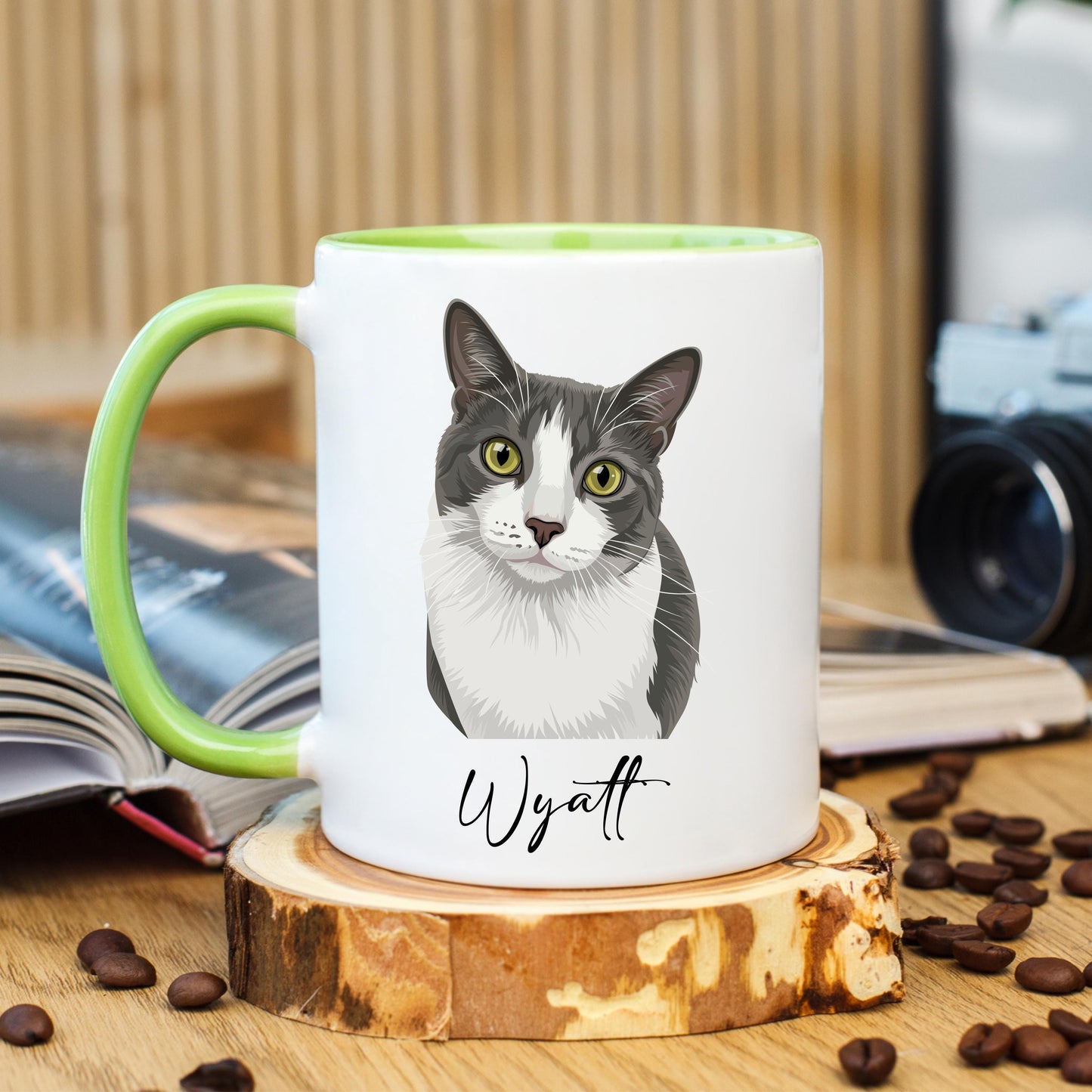 Custom Cat Portrait Coffee Mug, Hand-Drawn Cat Mug, Personalized Cat Mug, Custom Pet Mug, Ceramic Mug, 11 oz Mug, 15 oz Mug
