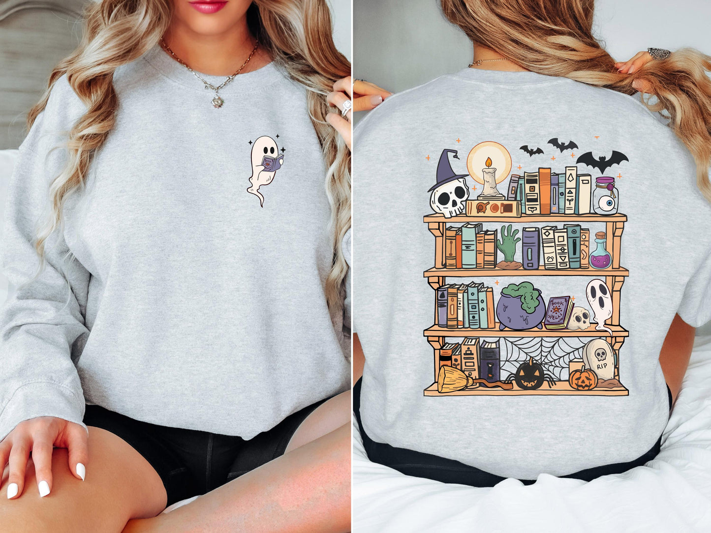 Spooky Bookshelf Halloween Sweatshirt, Book Lover Halloween Sweatshirt, Ghost Reading Sweatshirt