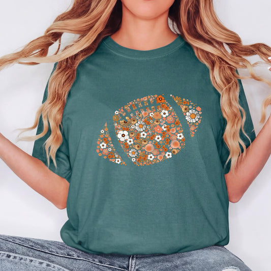 Floral Football Shirt, Fall Football Shirt, Cute Football Tee, Comfort Colors Shirt, Game Day Shirt