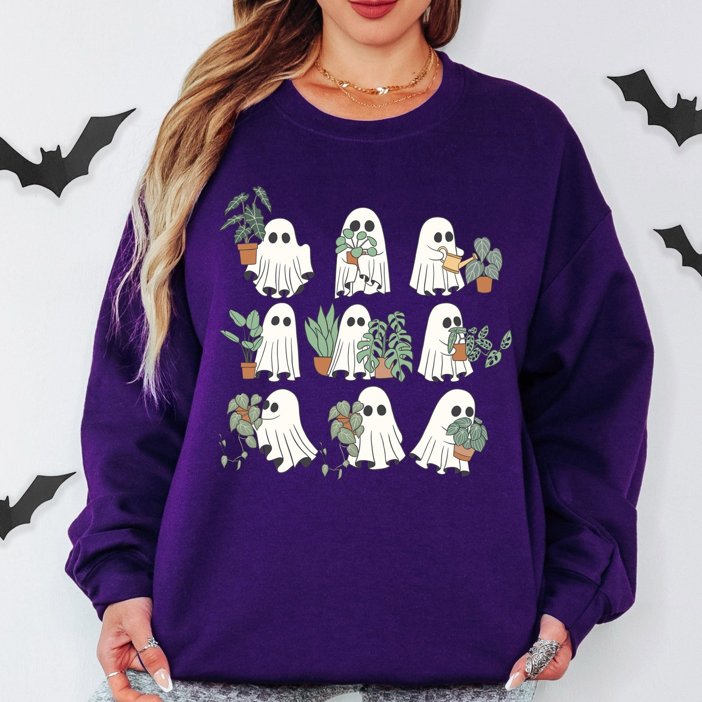 Cute Ghost Plant Sweatshirt, Ghost Halloween Crewneck, Plant Lover Sweatshirt, Spooky Ghost Sweatshirt, Fall Crewneck
