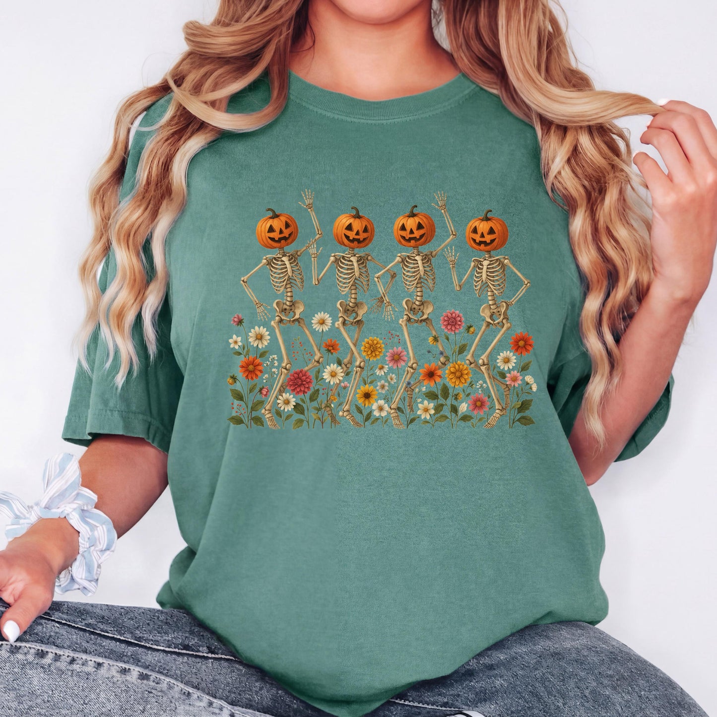 Pumpkin Skeleton Shirt, Dancing Skeleton Tee, Halloween Pumpkin Shirt, Spooky Season Tee, Comfort Colors Shirt