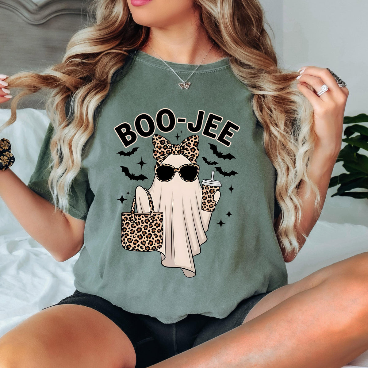 Boo Jee Halloween Shirt, Cute Ghost T Shirt, Leopard Print Ghost Tee, Funny Spooky Season Graphic Shirt