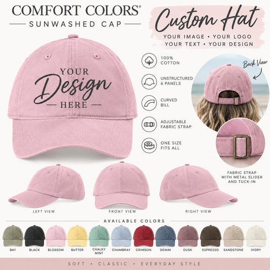 Custom Hat, Personalized Comfort Colors Hat, Custom Logo Hat, Custom Text Hat, Custom Baseball Cap, Add Your Image or Design