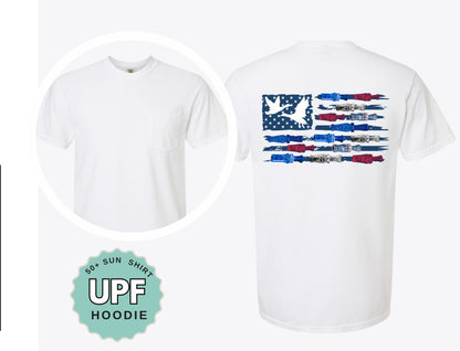 Fishing Flag Shirt Comfort Colors Pocket Tee Patriotic Long Sleeve or Hoodie