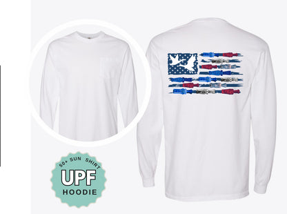 Fishing Flag Shirt Comfort Colors Pocket Tee Patriotic Long Sleeve or Hoodie