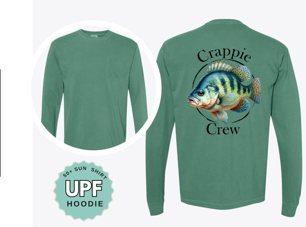 Crappie Crew Fishing Shirt – Comfort Colors Pocket Tee, Long Sleeve, or Hoodie