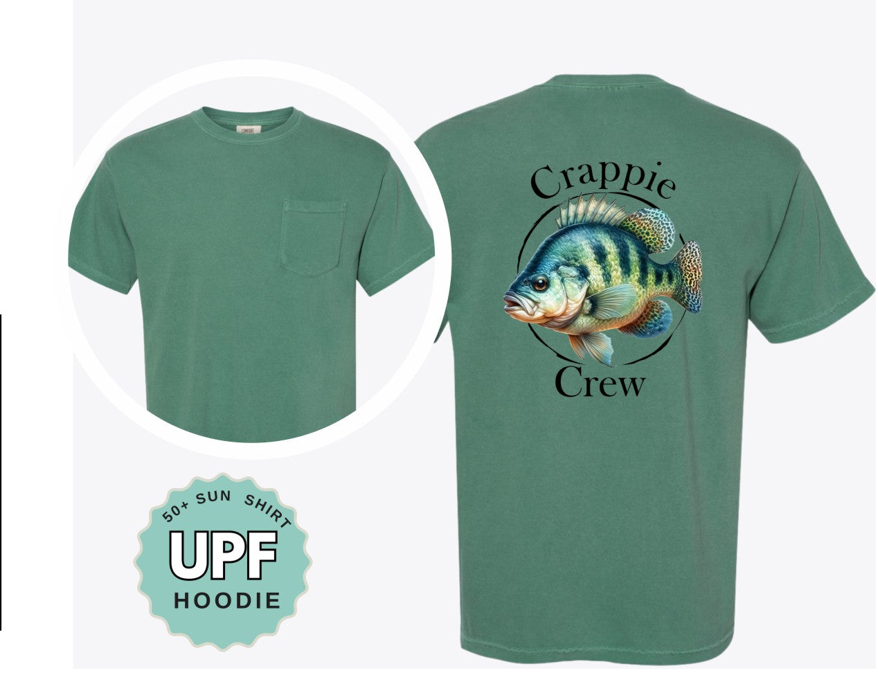 Crappie Crew Fishing Shirt – Comfort Colors Pocket Tee, Long Sleeve, or Hoodie