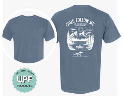 Come Follow Me Fishing Shirt Comfort Colors Pocket Tee and Faith Outdoor Hoodie