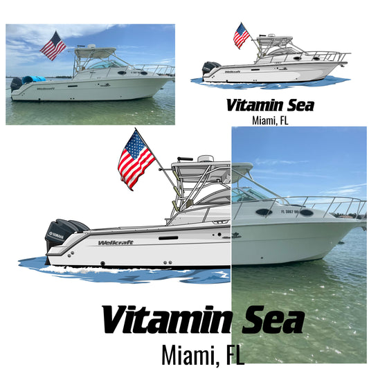 Personalized Boat Illustration Digital Drawing Artwork for Shirt Order