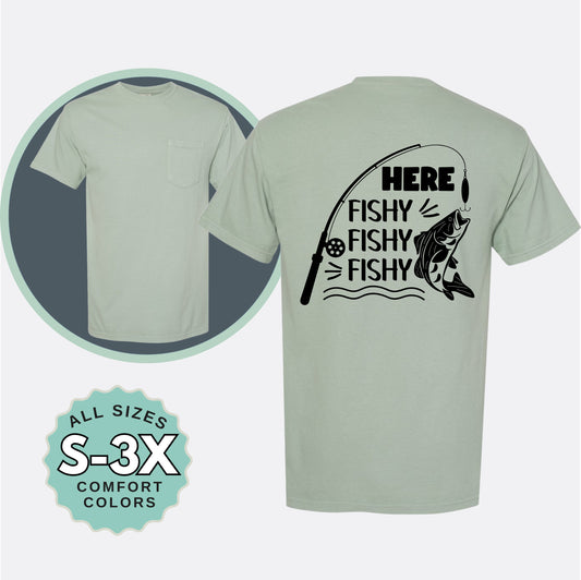 Here Fishy Fishy Fishy Pocket Tee