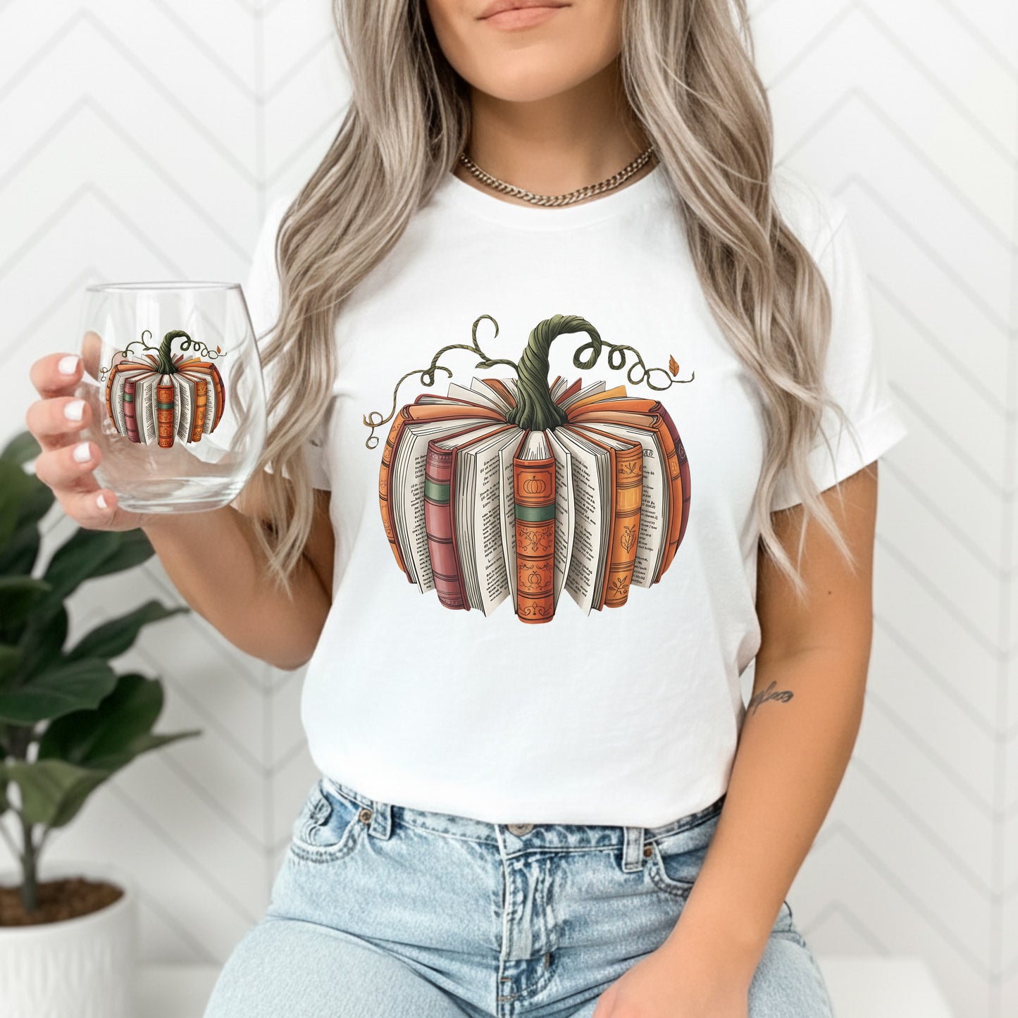 Pumpkin Book Lover Wine Glass Combo Set