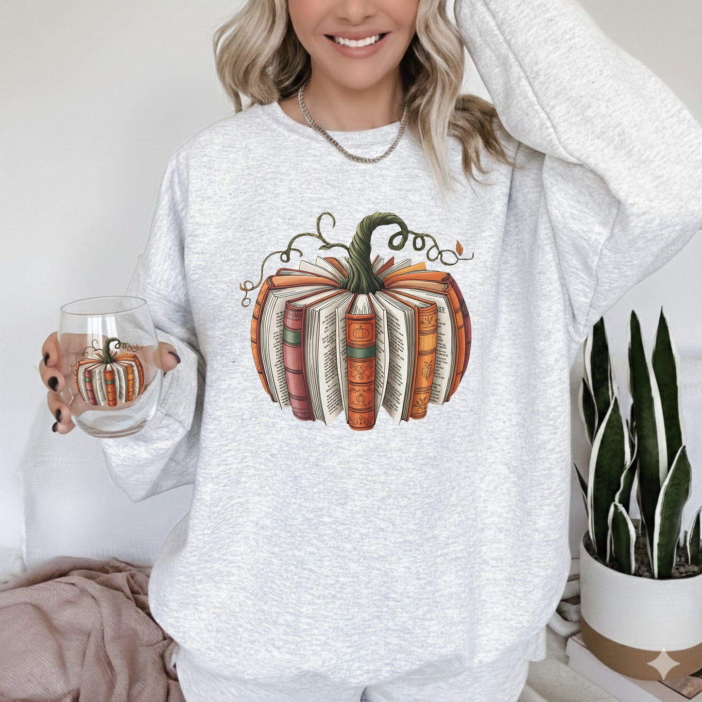 Pumpkin Book Lover Wine Glass Combo Set