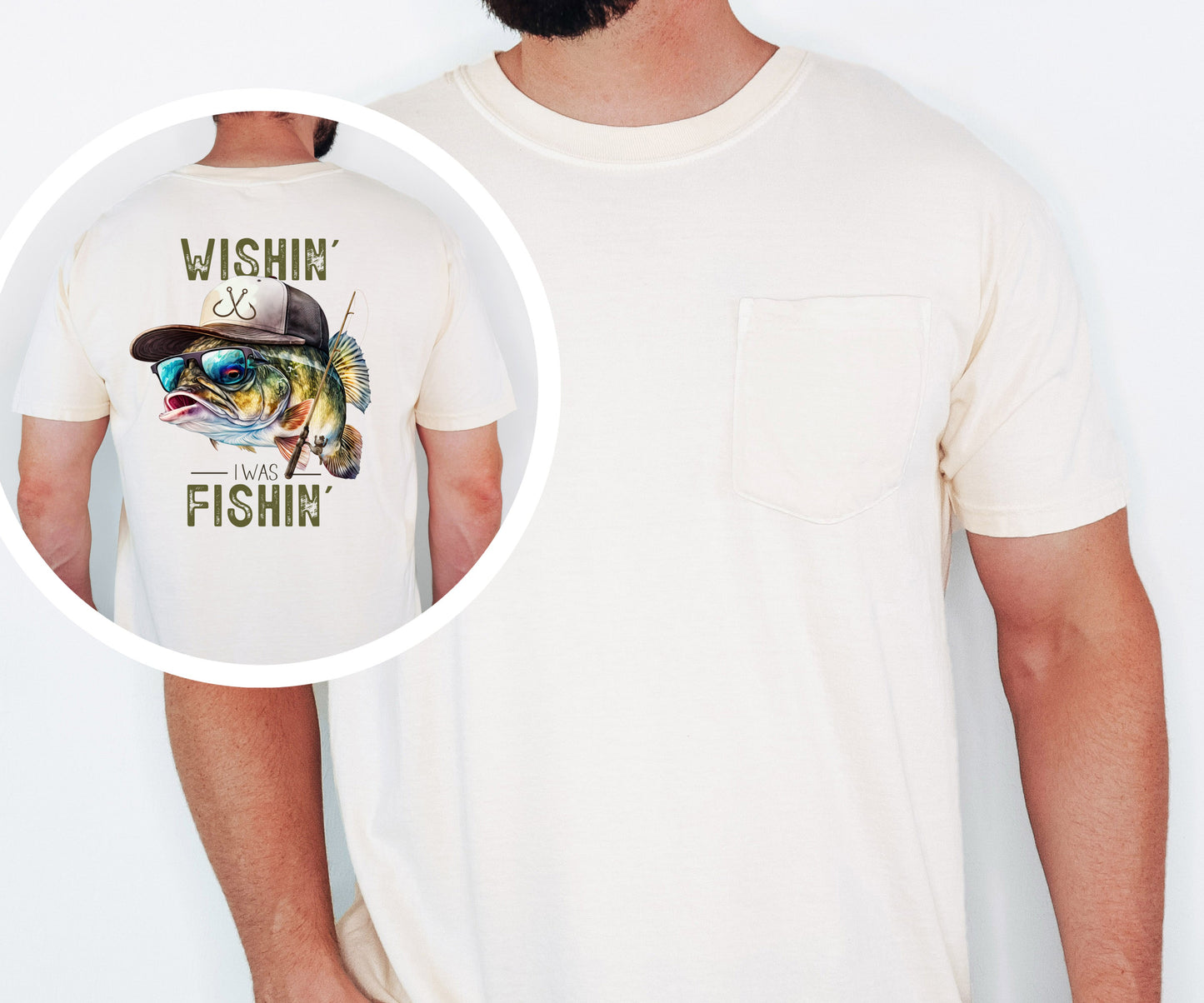 Wishin I Was Fishin Comfort Colors Pocket T-shirt