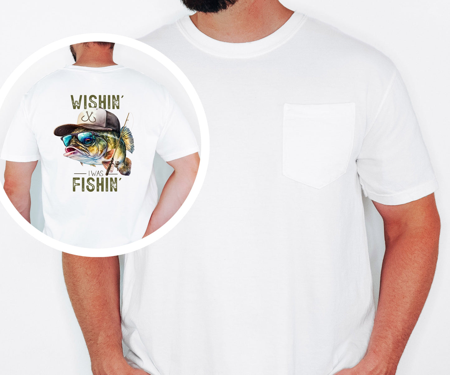 Wishin I Was Fishin Comfort Colors Pocket T-shirt