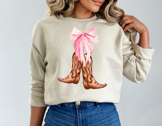 Coquette Cowboy Boots Bow Sweatshirt