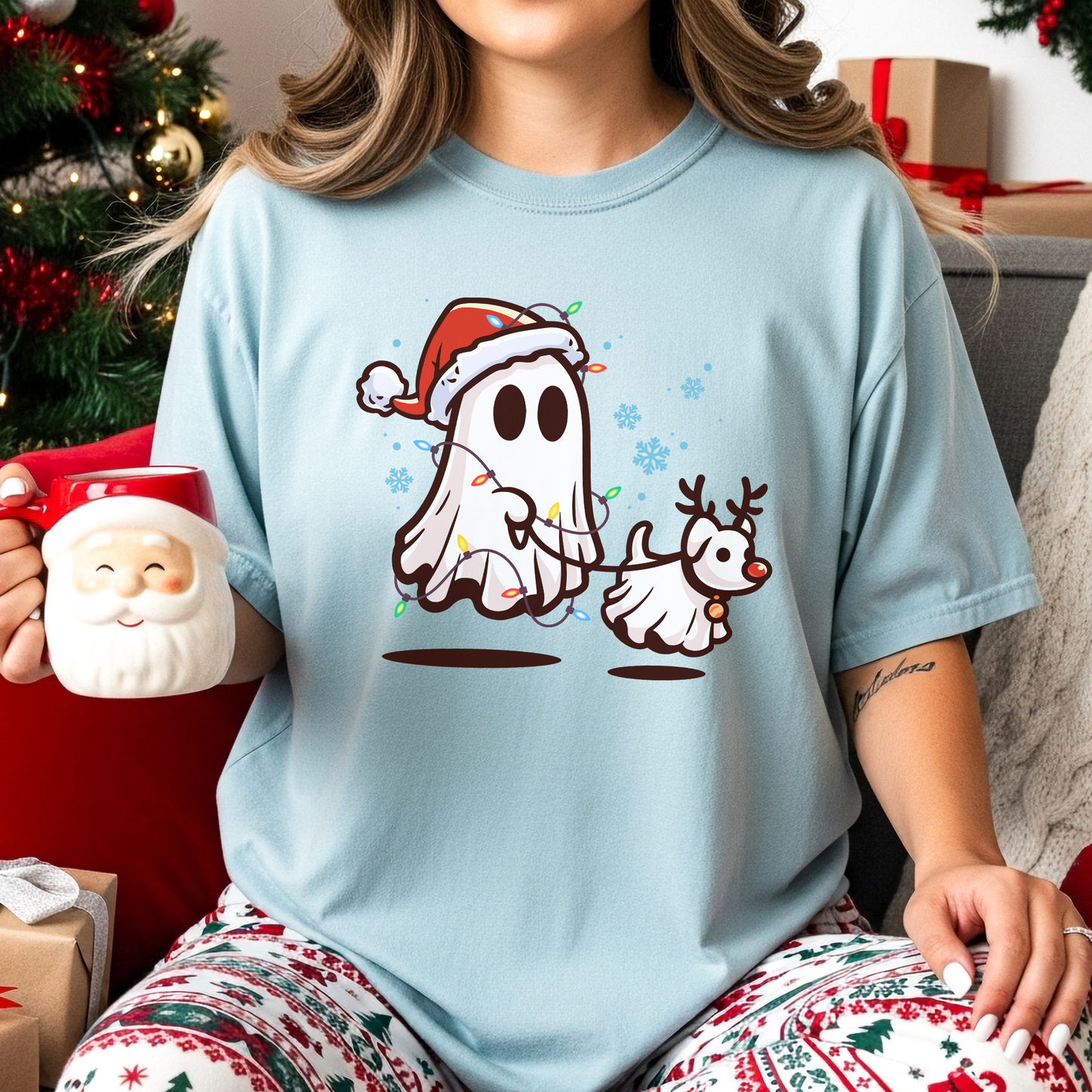 Christmas Ghost and Reindeer Holiday T-shirt