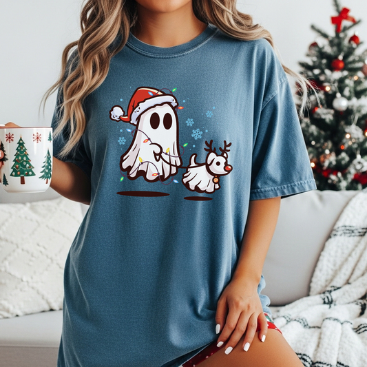 Christmas Ghost and Reindeer Holiday T-shirt