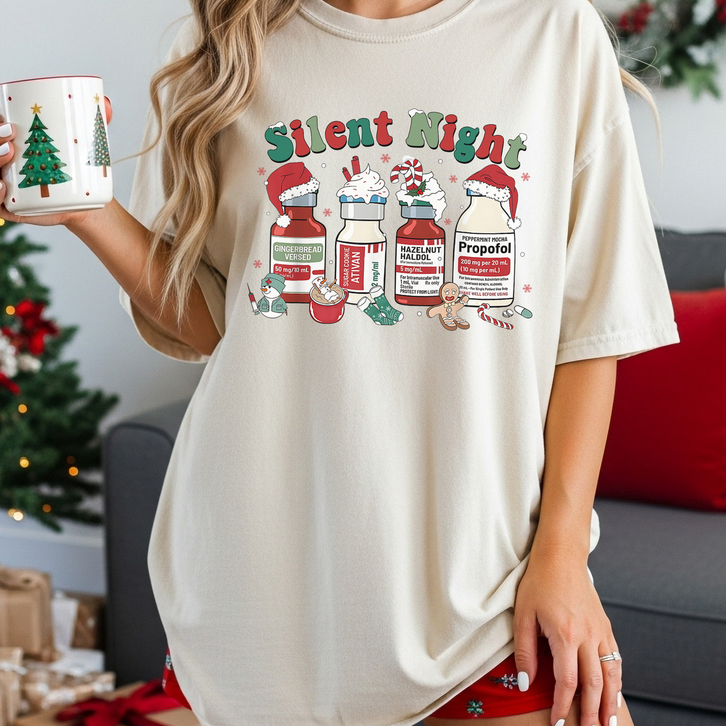 Funny Silent Night Nurse Pills Christmas Shirt