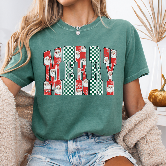 Merry Christmas Santa Checkered T Shirt