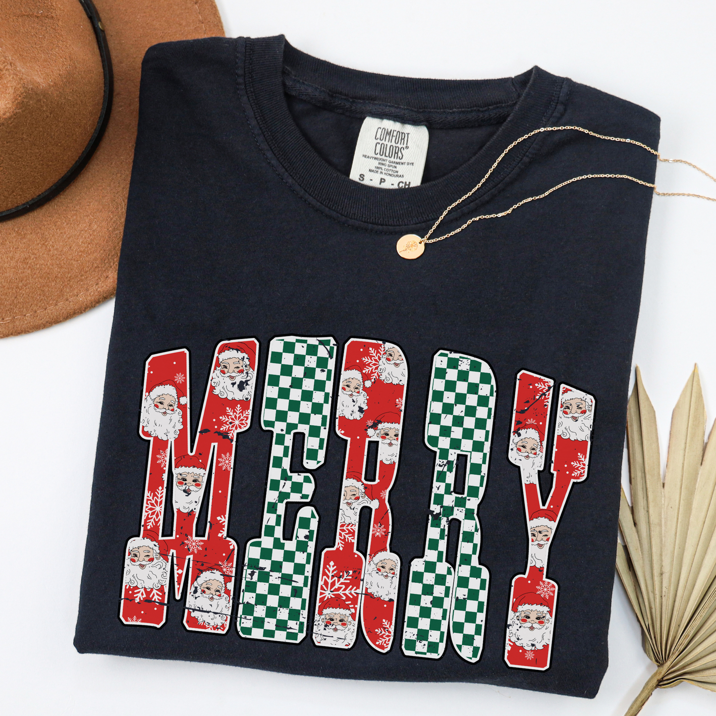 Merry Christmas Santa Checkered T Shirt