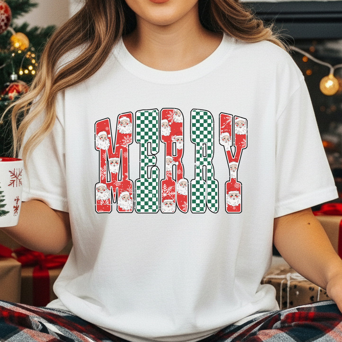 Merry Christmas Santa Checkered T Shirt