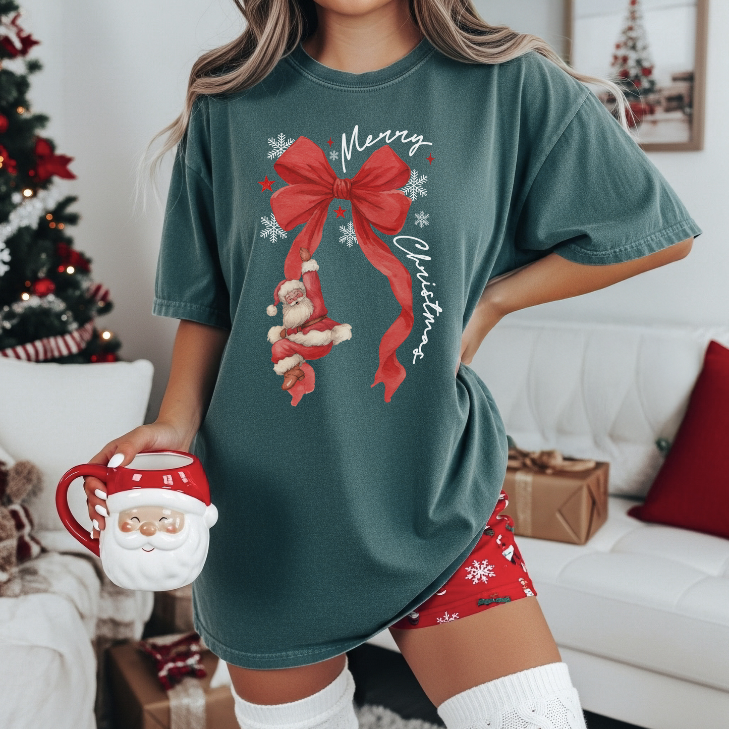 Merry Christmas Santa Bow T-shirt