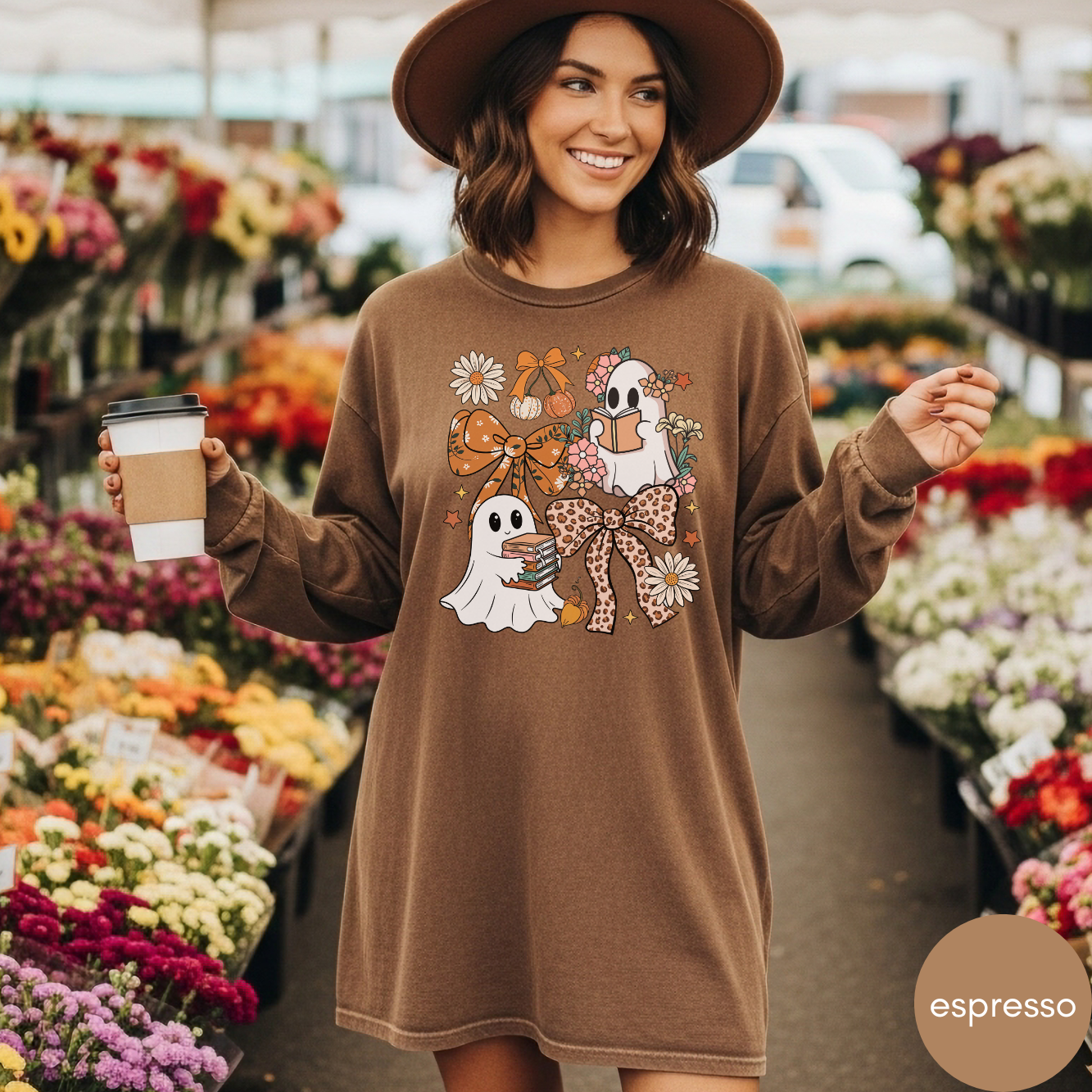 Ghost and Books and Bows Halloween Long Sleeve Shirt