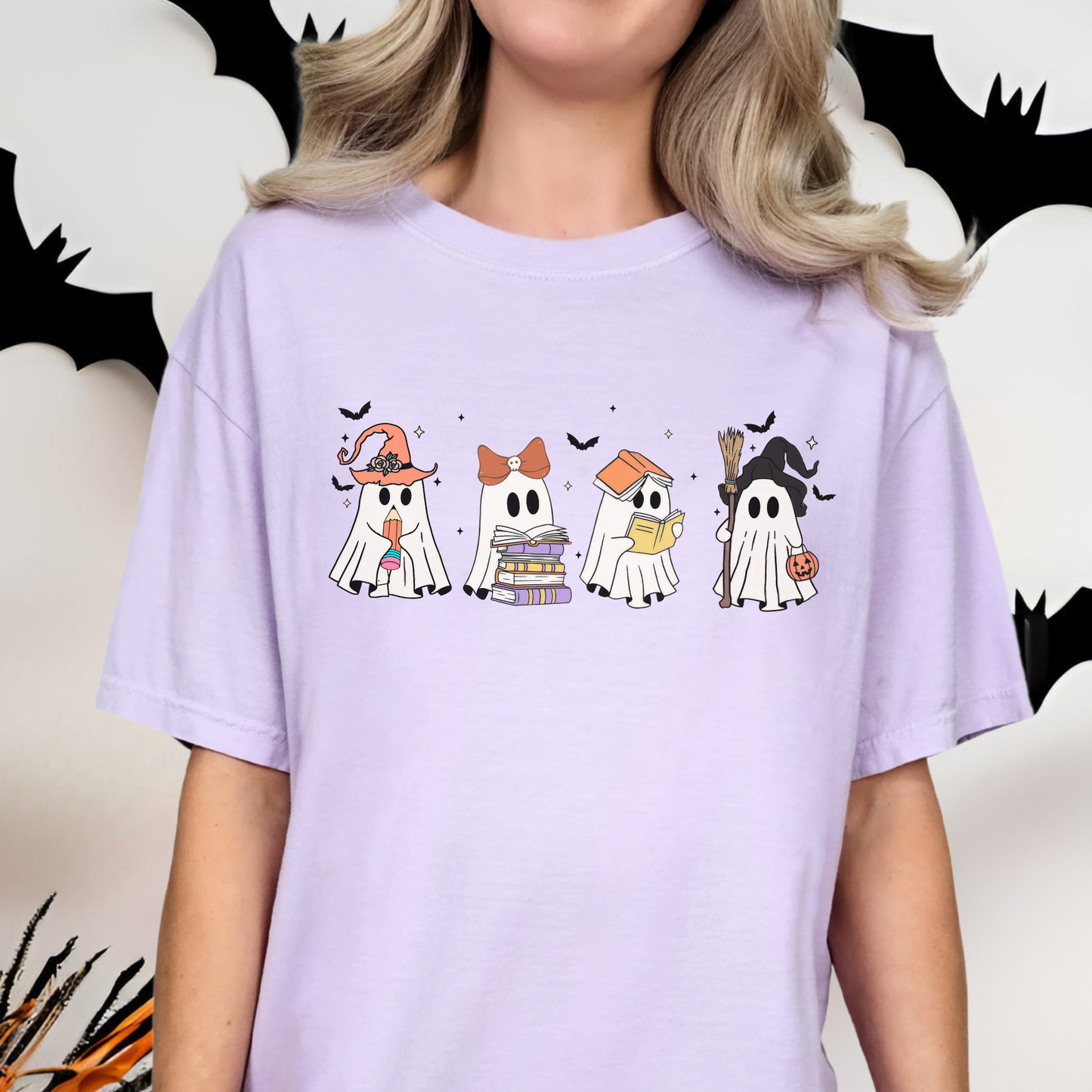 Spooky Ghosts with Books Teacher Shirt