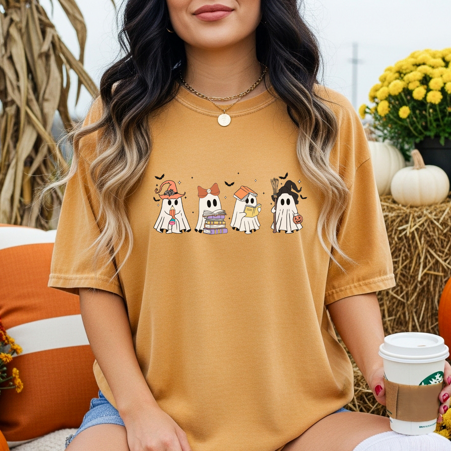 Spooky Ghosts with Books Teacher Shirt