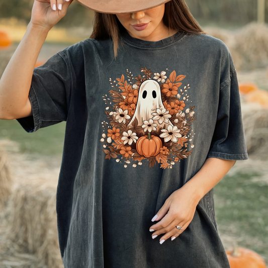Ghost and Pumpkin Florals Halloween Shirt
