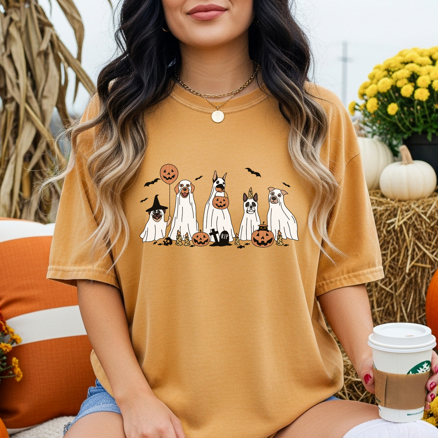 Halloween Dogs Costume Pumpkin T-shirt