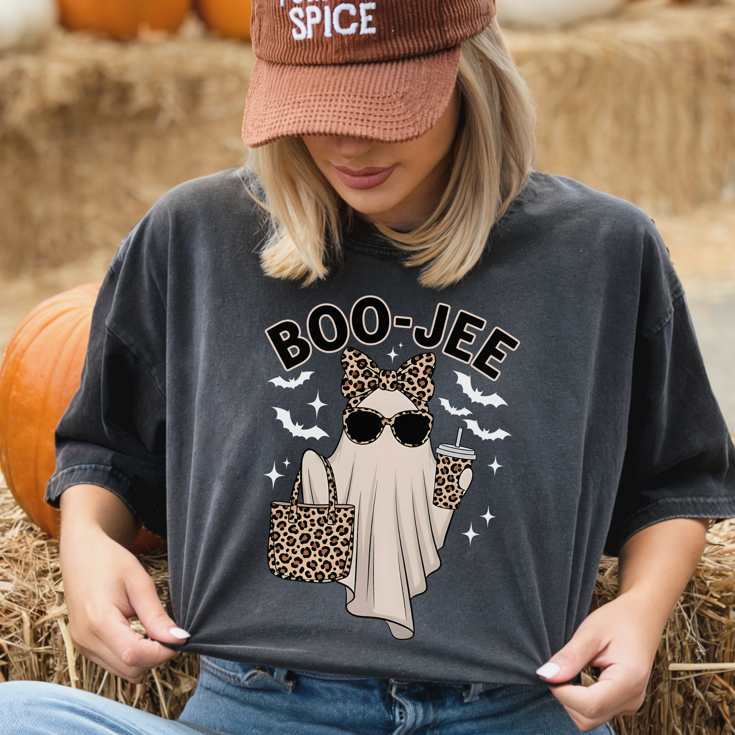 Boo Jee Ghost T Shirt Funny Leopard Print Halloween Graphic Tee Spooky Top