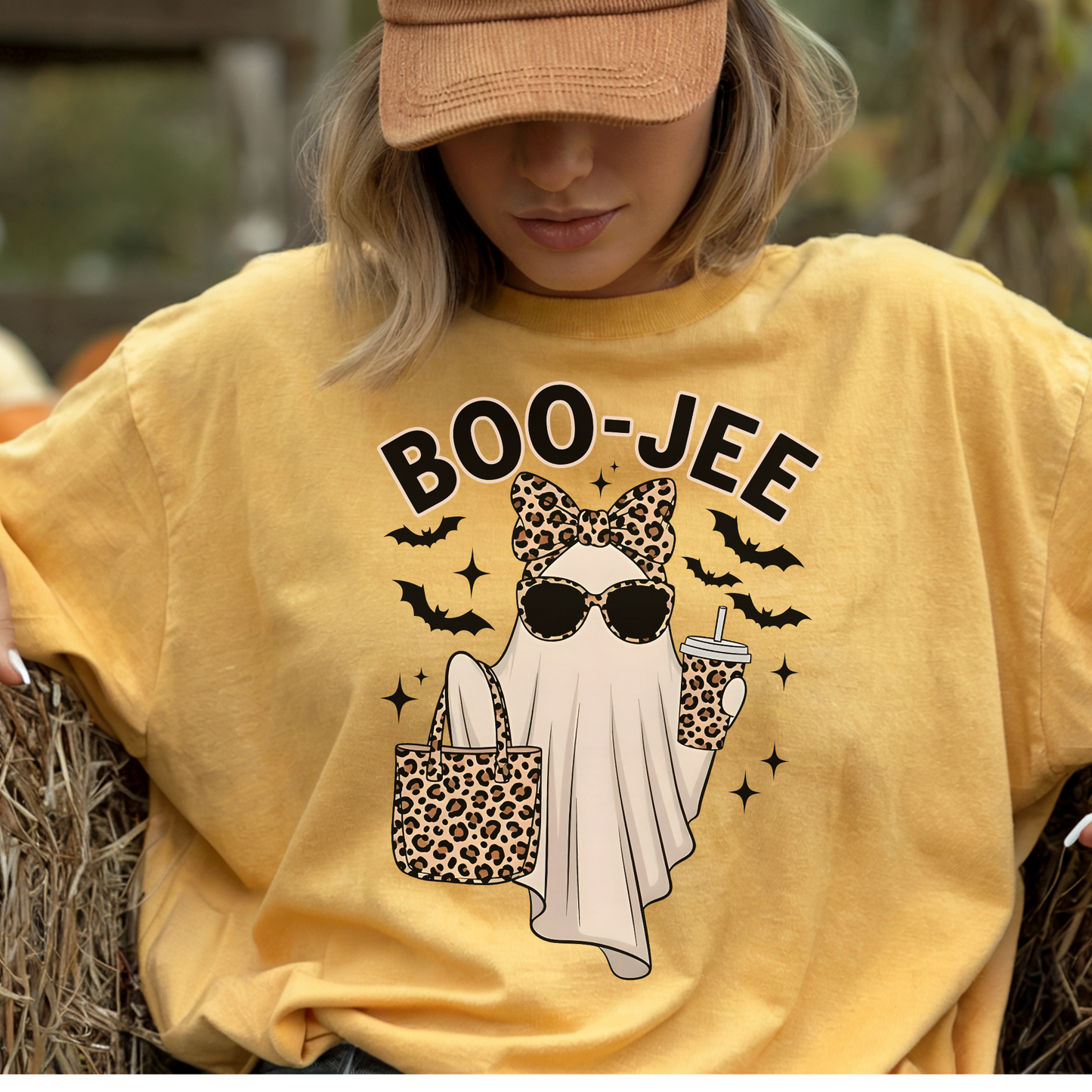Boo Jee Ghost T Shirt Funny Leopard Print Halloween Graphic Tee Spooky Top