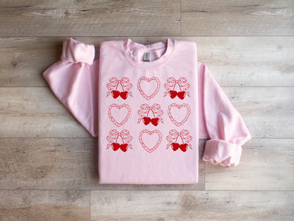 Coquette Hearts and Cherry Doodles Sweatshirt