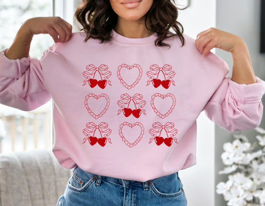 Coquette Hearts and Cherry Doodles Sweatshirt