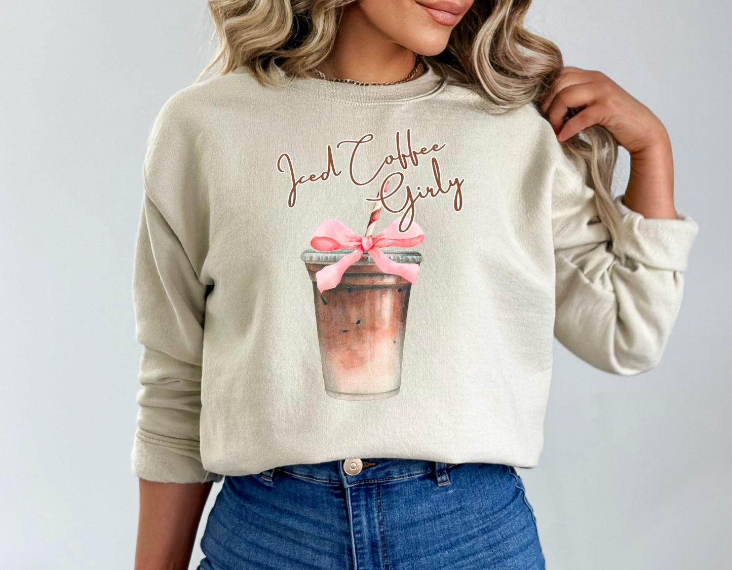 Coquette Iced Coffee Girly Bow Sweatshirt