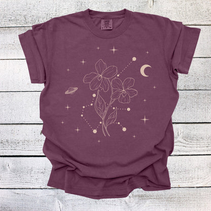 February Zodiac Flower Shirt, Aquarius Birth Month Shirt, Celestial Birth Month Constellations Shirt, Violet Birth Flower Shirt, Birthday